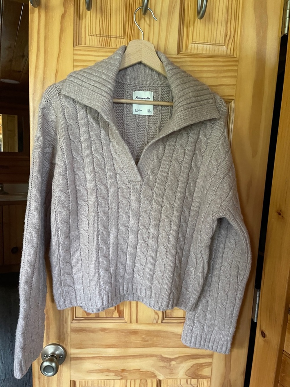 Abercrombie & Fitch Taupe Cable Knit Collared Sweater